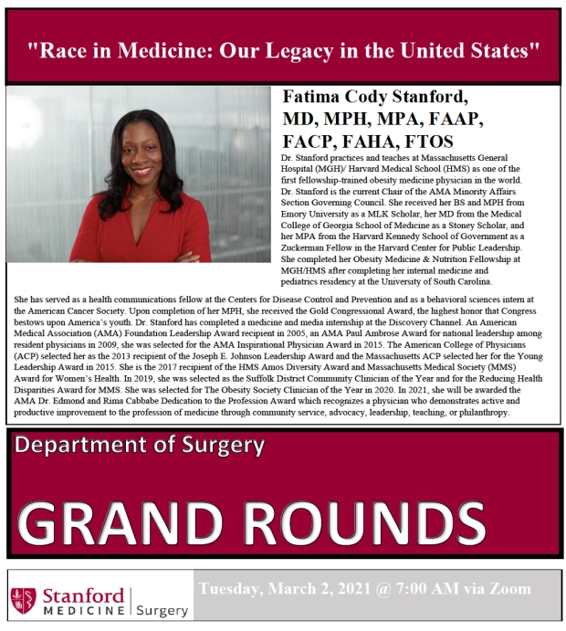 Surgery Grand Rounds with Dr. Fatima Cody Flyer